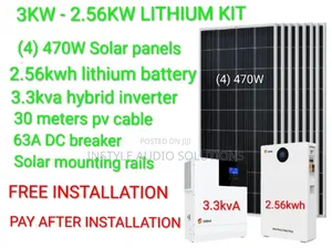 3kw System - 2.56kwh Lithium Battery - (4)470w Solar Pay on Delivery