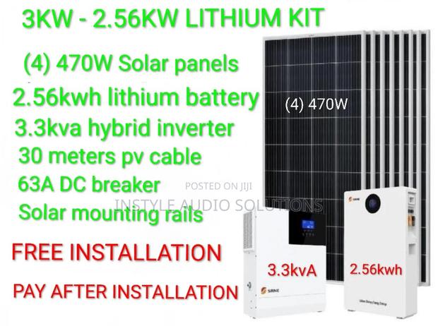 3kw System - 2.56kwh Lithium Battery - (4)470w Solar Pay on Delivery