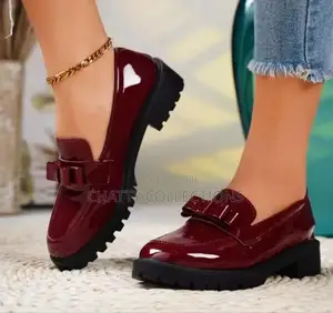 Maroon Burgundy Ladies Wet Look Wipe and Go Bow Brogues Size 36 to 43