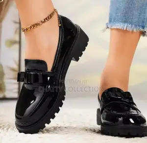 Black Ladies Wet Look Wipe and Go Bow Brogues Size 36 to 43
