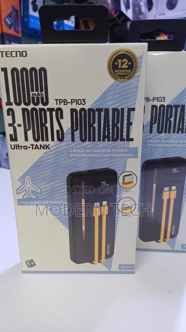 Tecno TPB-P103 Slim Power Bank With Led Display – 10,000mah.