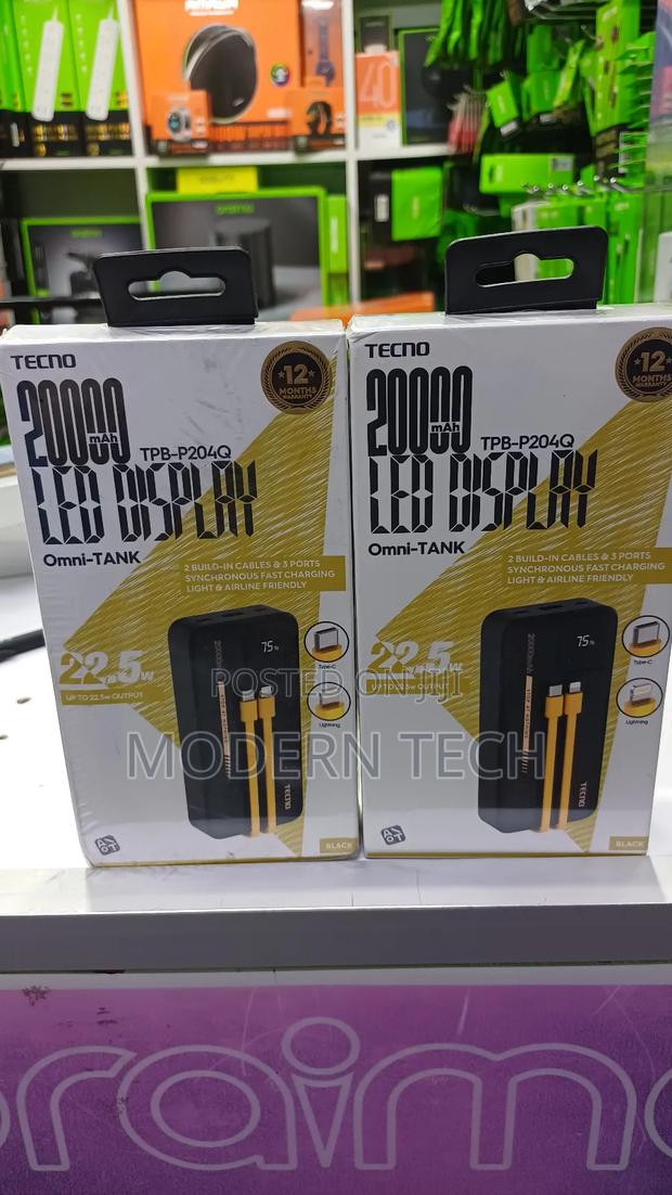 Tecno TPB-P204q 20000mah High Capacity Fast Charge Power Bank.