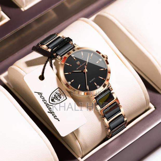 Poedagar Ladies Watch Black Ladies Watch With Black Ceramic Straps - main view