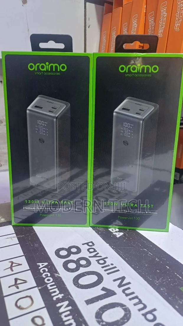 "Oraimo Powerjet 130 – 27,600mah 130w Power Bank for Laptops Phones"
