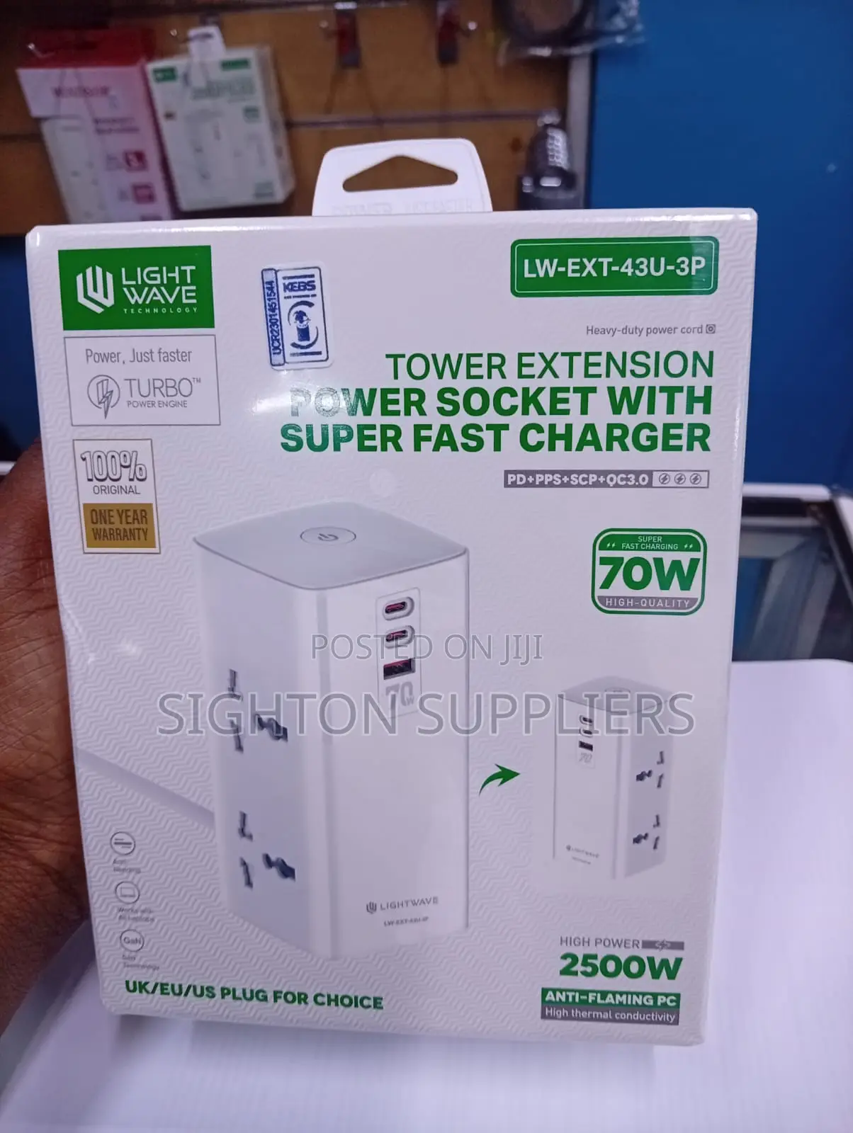 Light Wave Lw-Ext-43u-3p Power Extension Tower 4-Way Socket With 3 Usb