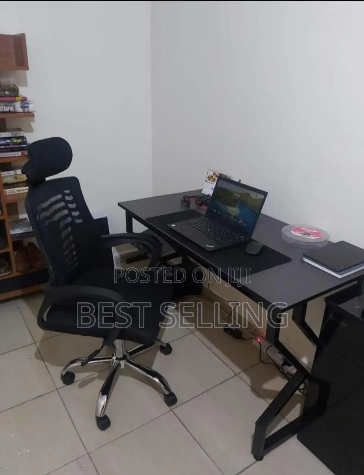 All Black Metallic Reading Desk and Chair