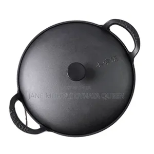 Pre-Seasoned Pure Cast Iron Flat Bottom Wok With Cast Iron Lid