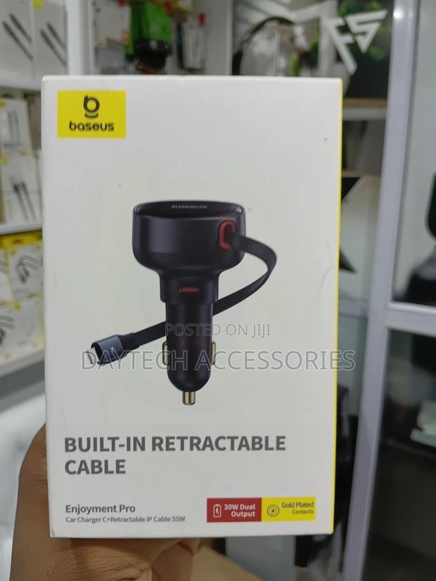 Baseus 60w Dual Port Car Charger Retractable Type-C Cable + Usb-C Port - thumbnail 2