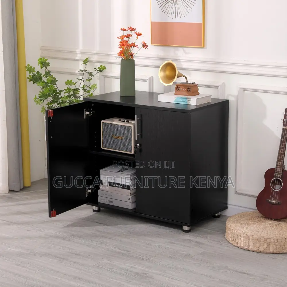 Credenza 2 Door Black Lockable Filing Cabinet