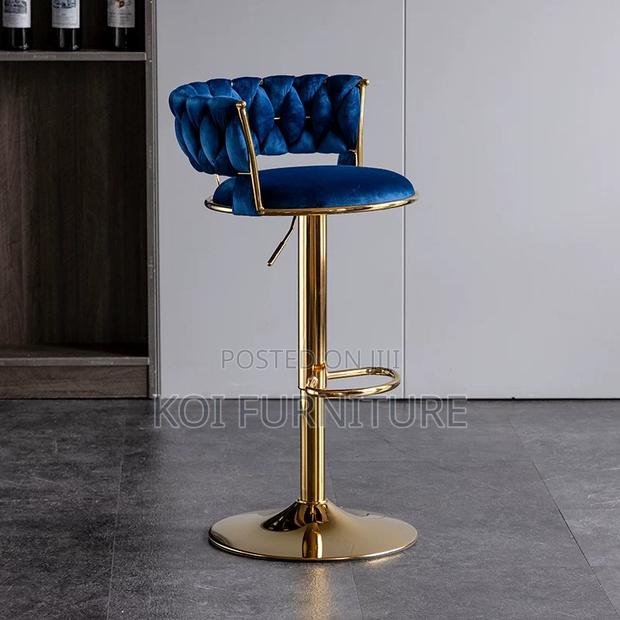 Bar Stool : Royal Blue Velvet Adjustable Bar Stool - thumbnail 2