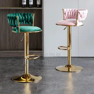 Bar Stool : Royal Blue Velvet Adjustable Bar Stool
