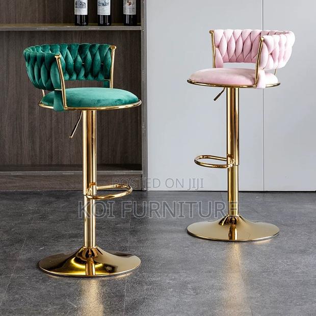 Bar Stool : Royal Blue Velvet Adjustable Bar Stool - thumbnail 3