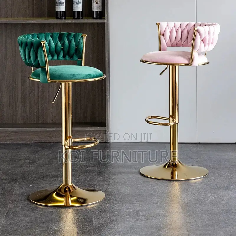 Bar Stool : Royal Blue Velvet Adjustable Bar Stool