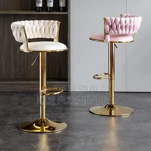 Bar Stool : Royal Blue Velvet Adjustable Bar Stool