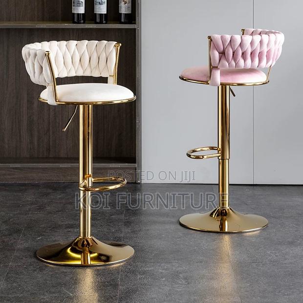 Bar Stool : Royal Blue Velvet Adjustable Bar Stool - thumbnail 4
