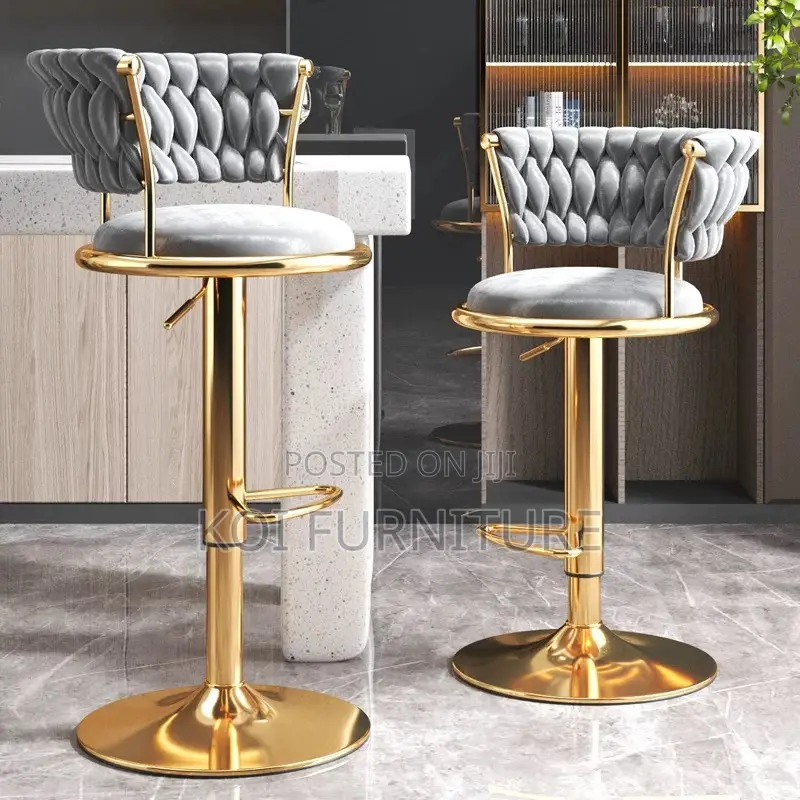 Bar Stool : Royal Blue Velvet Adjustable Bar Stool