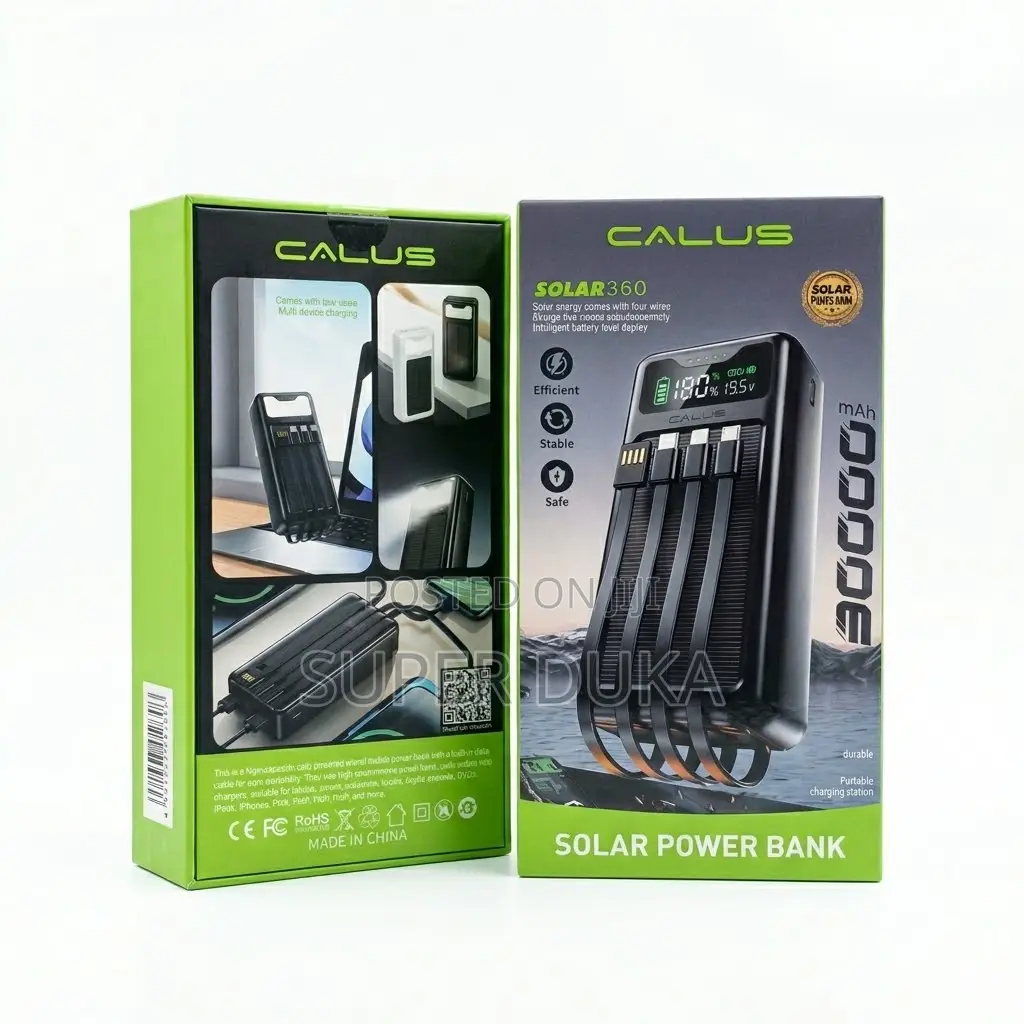 Calus Solar360 30000mah Solar Power Bank - 4 Built-in Cables Led