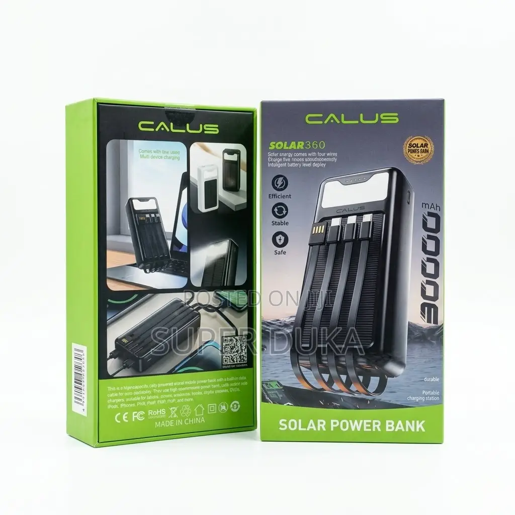 Calus Solar360 30000mah Solar Power Bank - 4 Built-in Cables Led