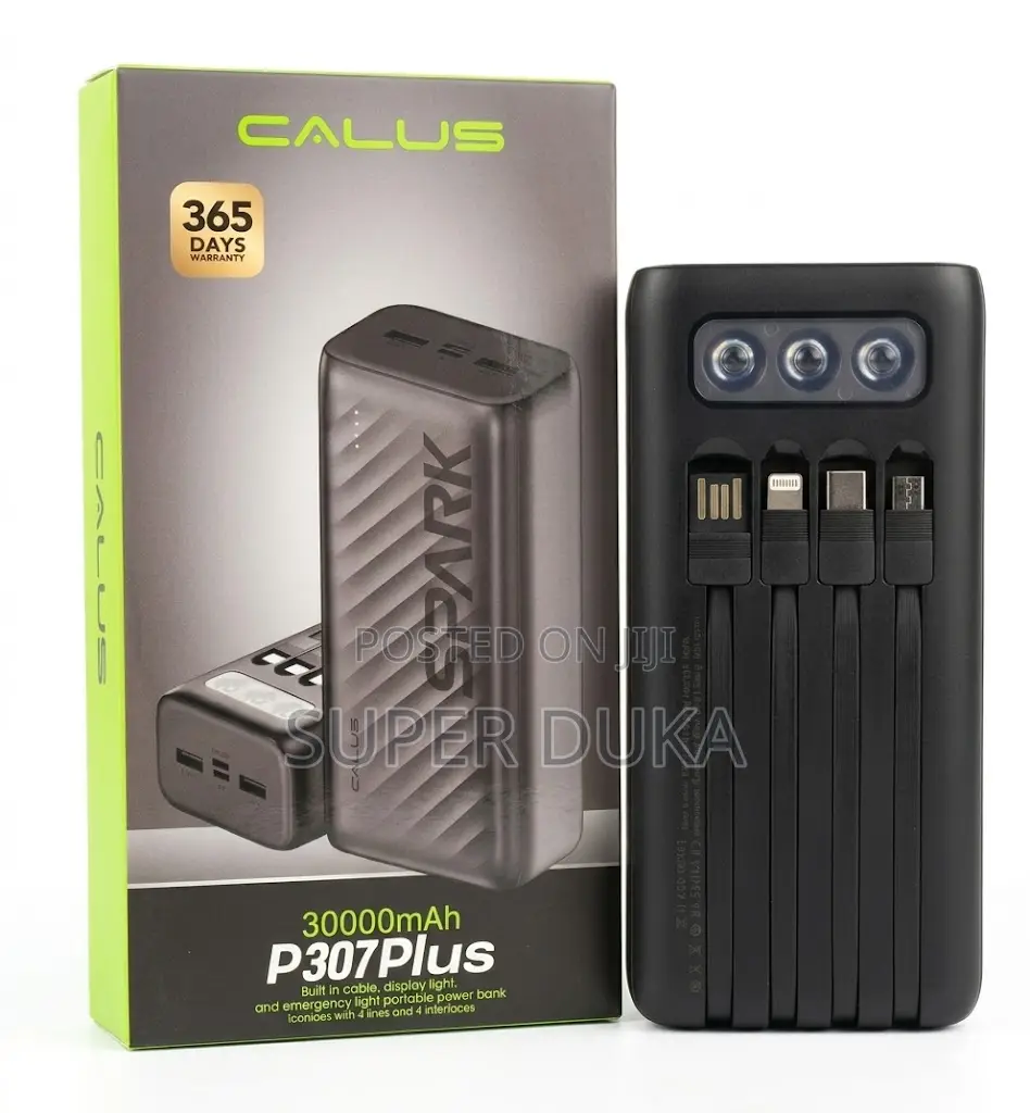 Calus P307 Plus 30000mah Power Bank - 4 Built-in Cables Triple Led