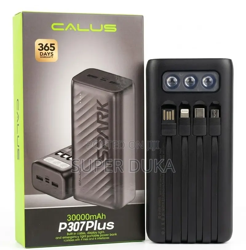Calus P307 Plus 30000mah Power Bank - 4 Built-in Cables Triple Led