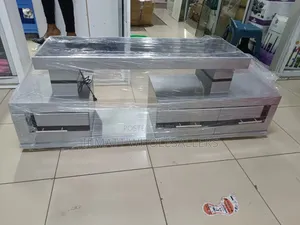Executive Grey Tv Stand With Marble Coating and Light