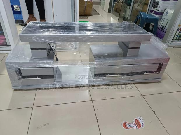 Executive Grey Tv Stand With Marble Coating and Light - main view