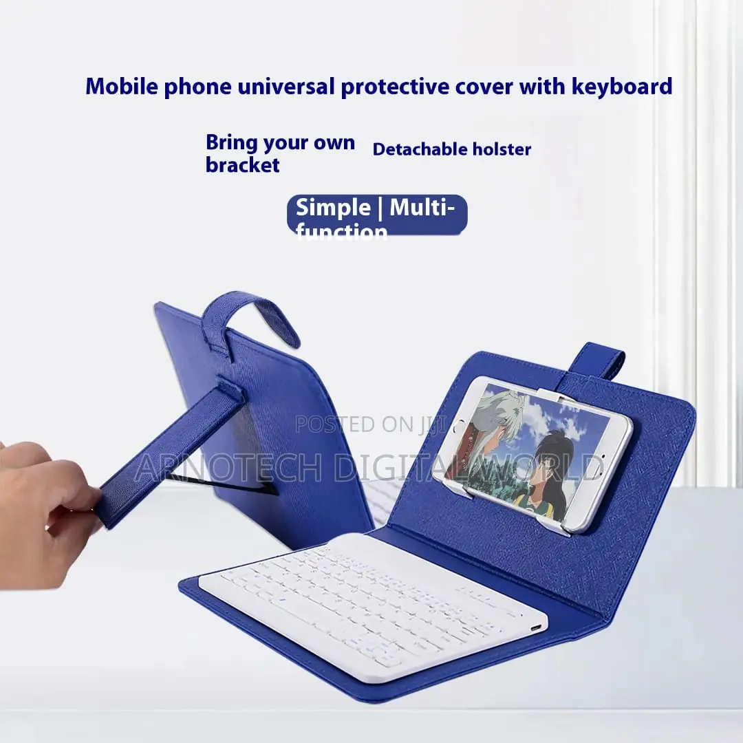 Blue Bt 3.0 Wireless Keyboard Cover With Leather Case for Smart Phone