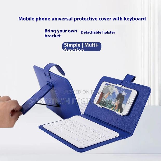 Blue Bt 3.0 Wireless Keyboard Cover With Leather Case for Smart Phone - thumbnail 3