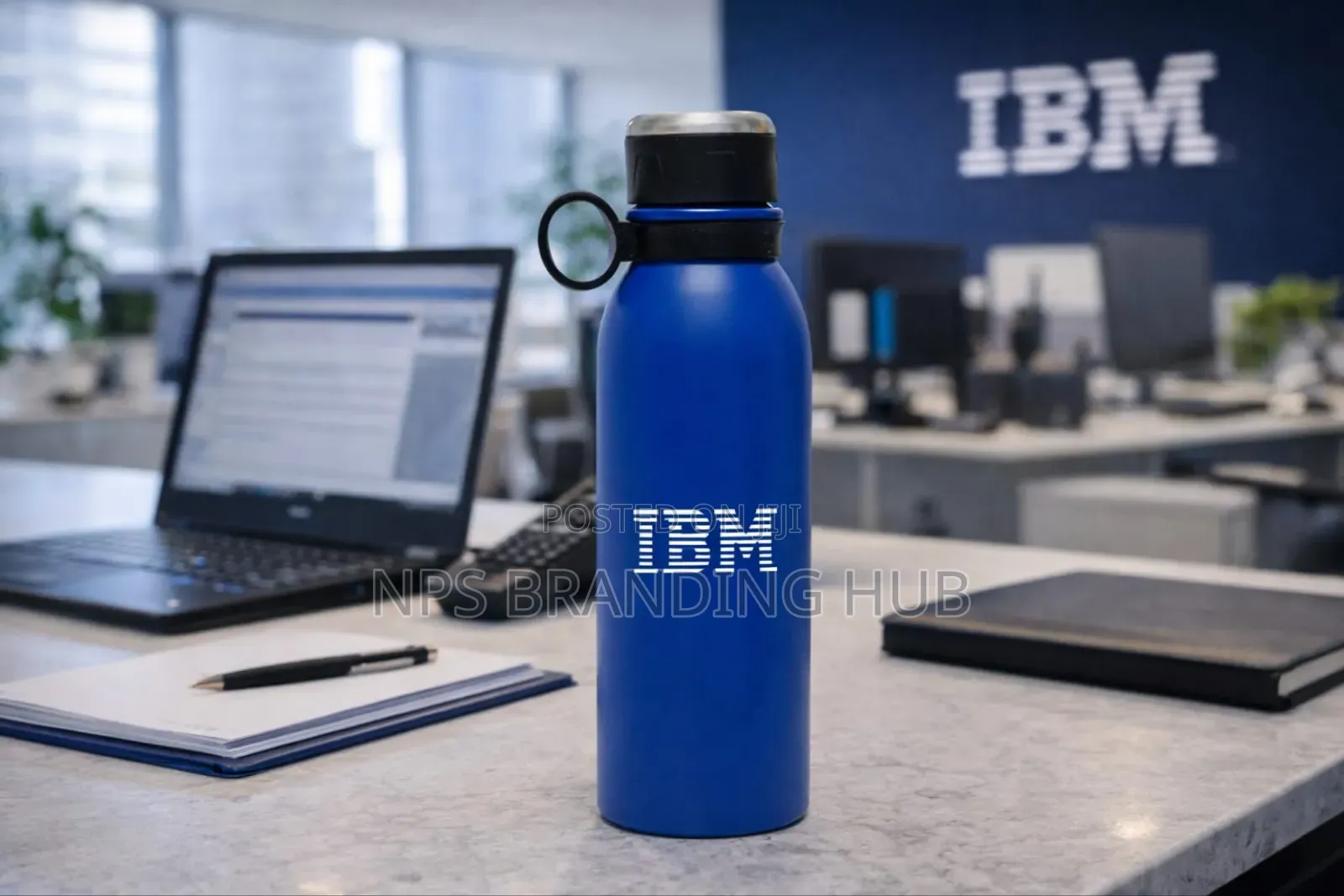 Branded Blue Stainless Steel Water Bottle Hub
