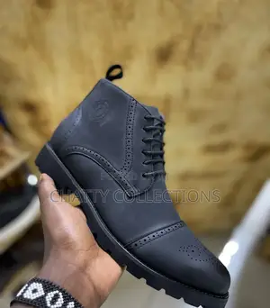 Black Leather Men Timberland Boots With Rubber Sole