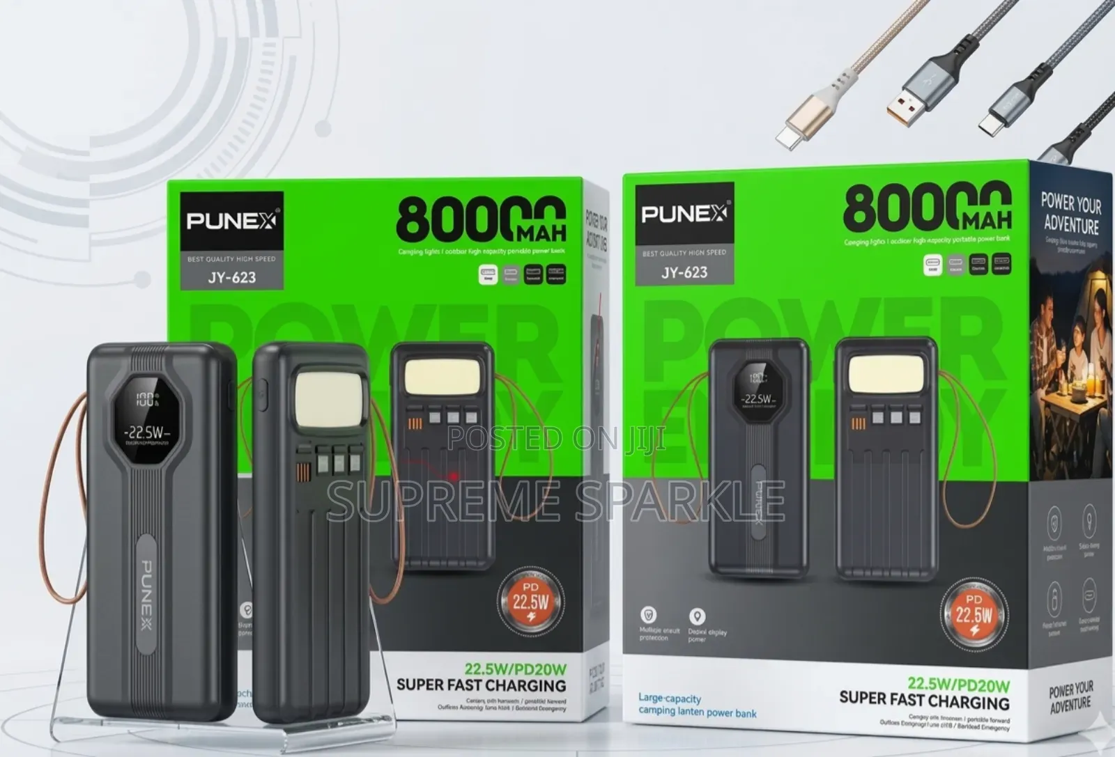 Punex Jy-623 High-Capacity Power Bank and Camping Lantern.
