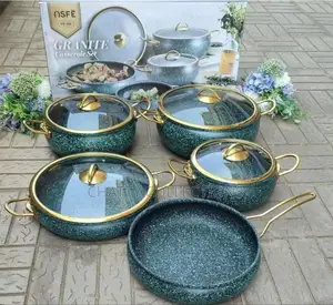 Green 9 Pieces Granite Coating Kitchen Cookware Nonstick Set