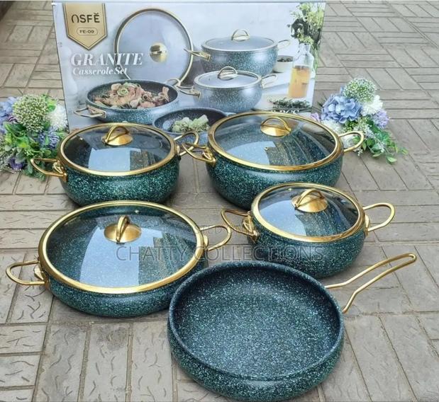 Green 9 Pieces Granite Coating Kitchen Cookware Nonstick Set