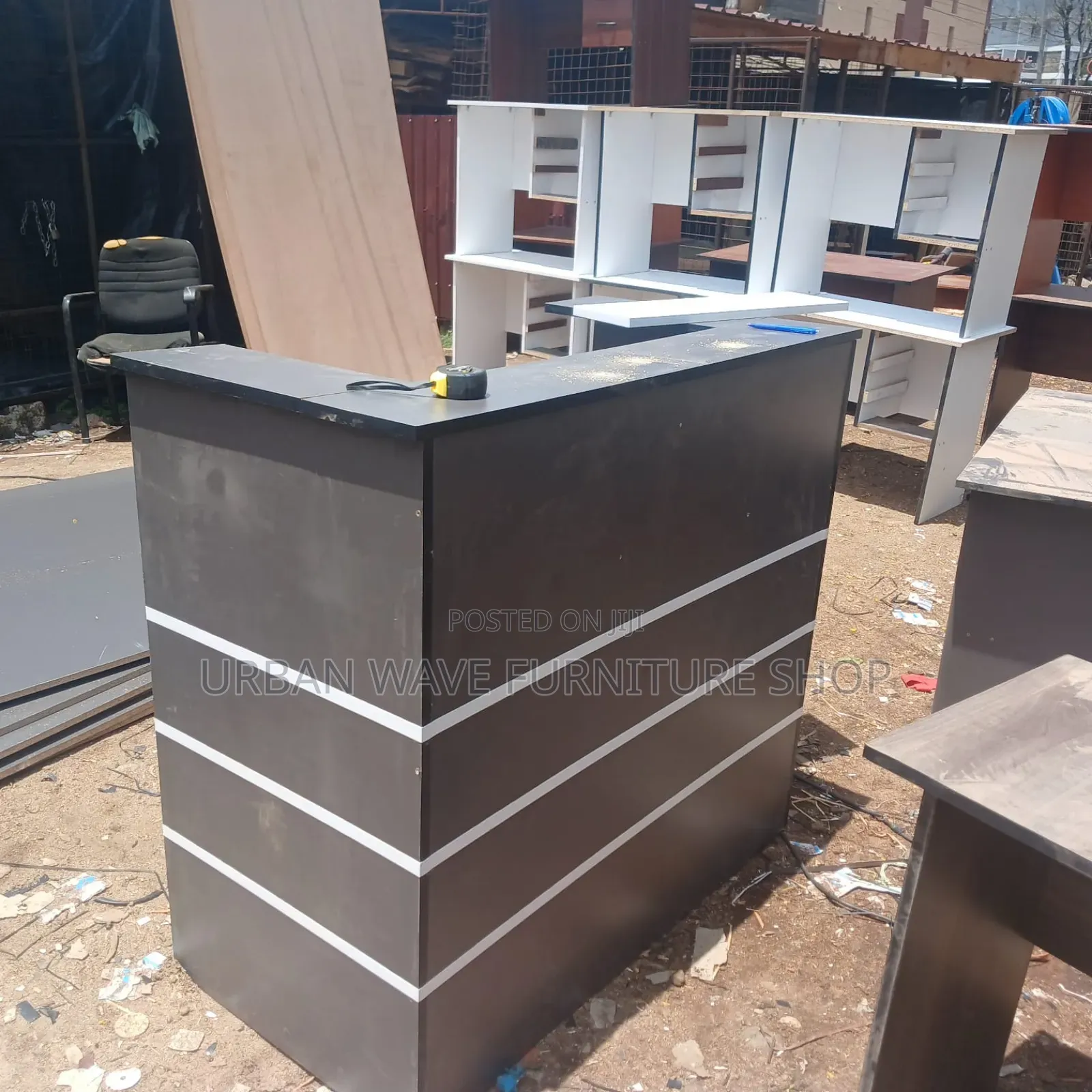 Grey White Striped Desk