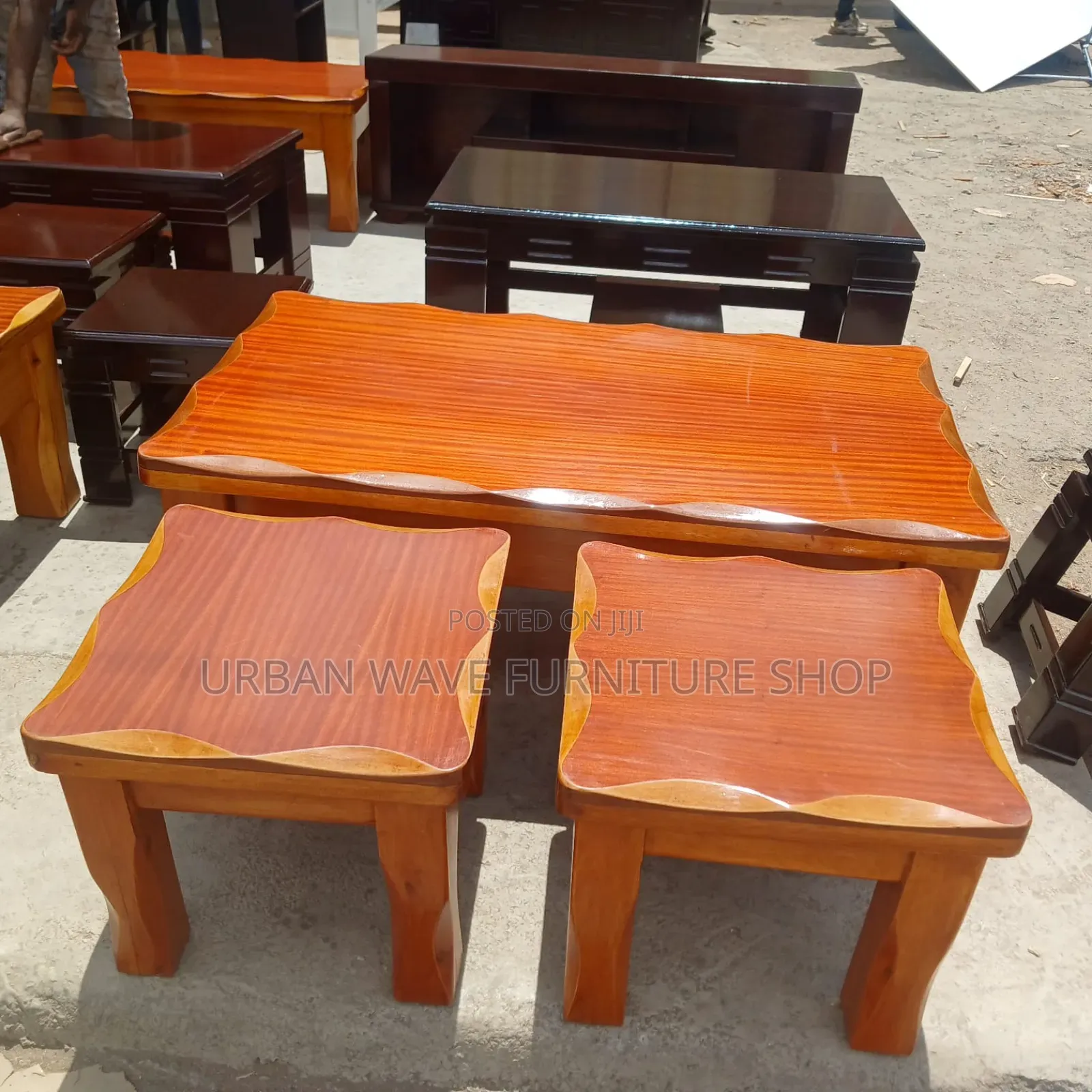 Wooden Coffee Table With Side Stools