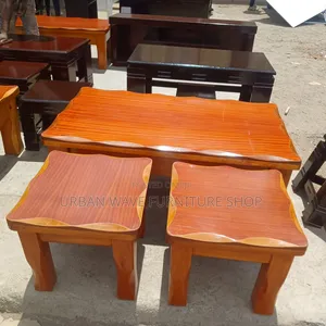 Wooden Coffee Table With Side Stools