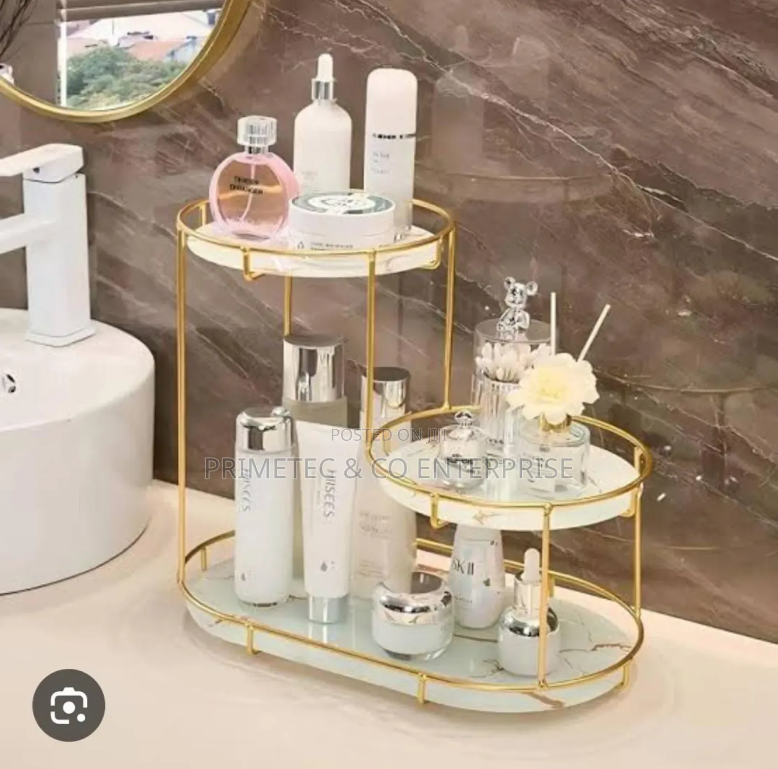 3 Level Gold Frame Marble Tray Organizer Rack