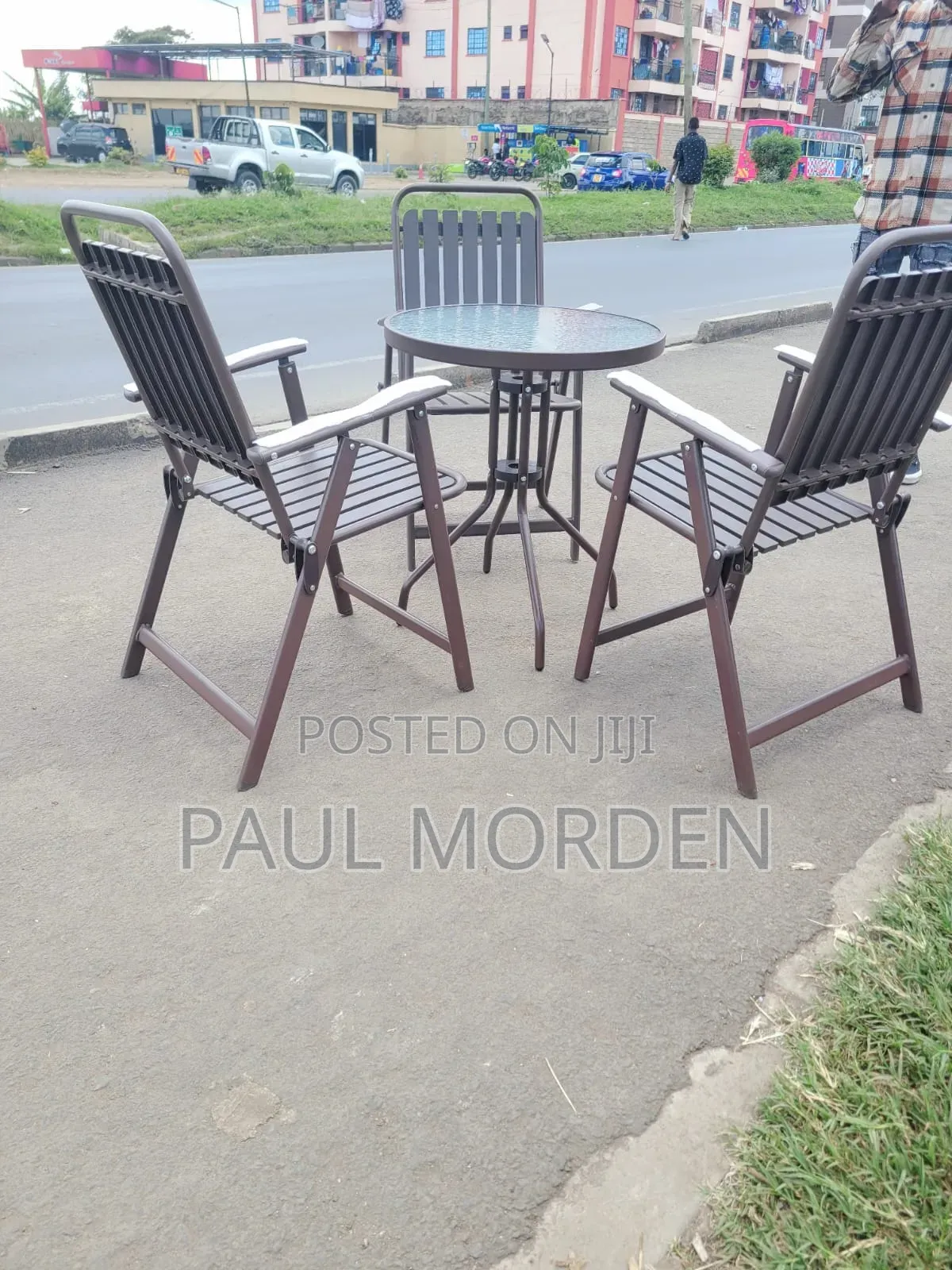 Elegant Garden Bistro Set_durable Metal Chairs +Round Glass Table
