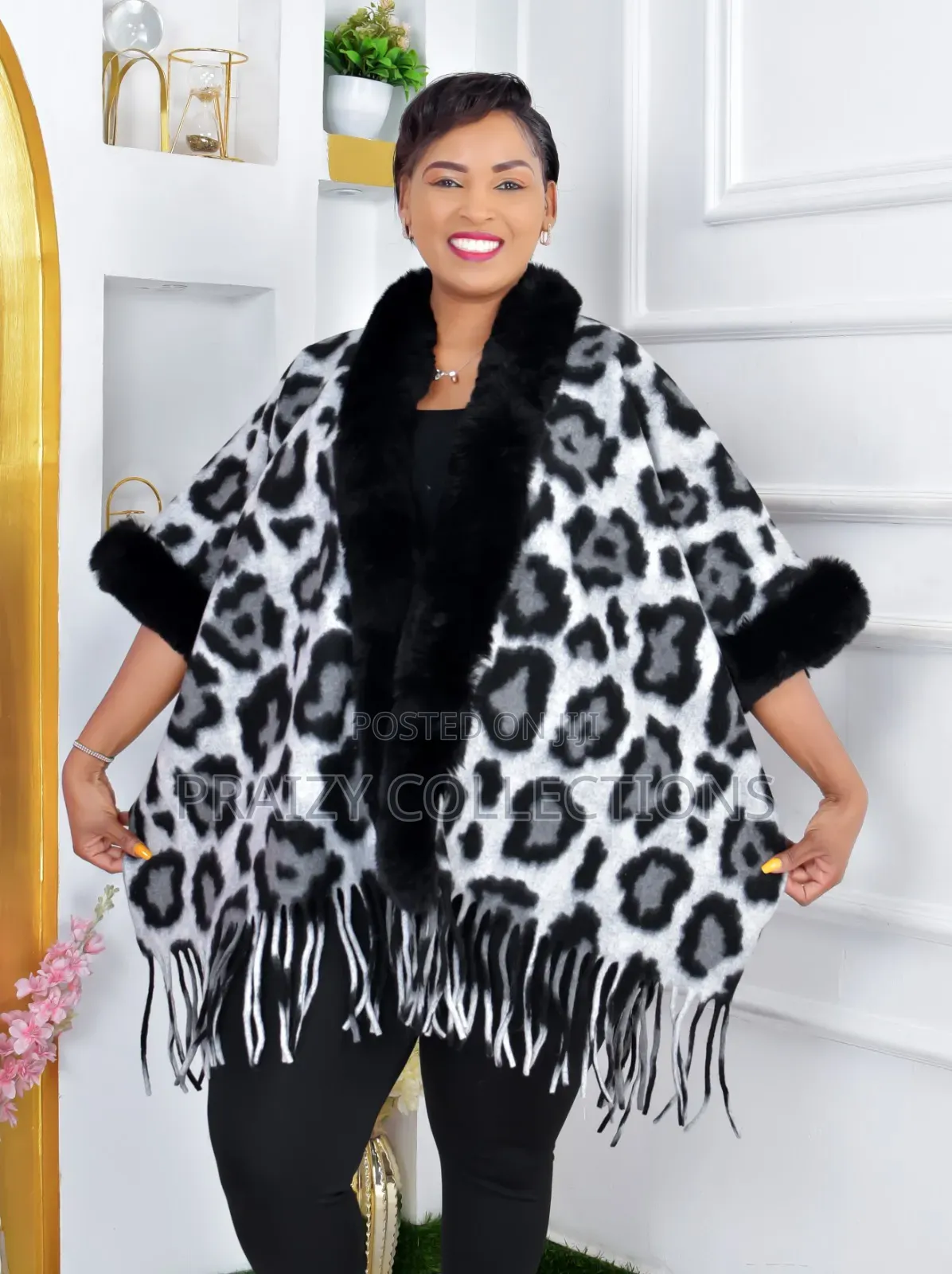 Elegant Ponchos With Fur and Beautiful Prints