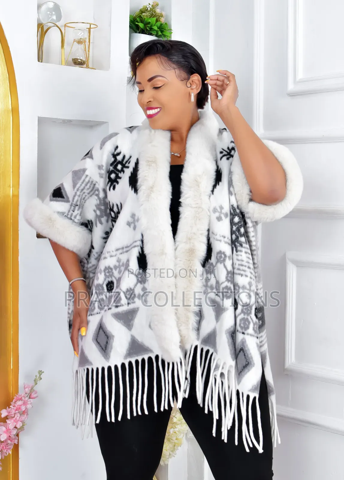 Elegant Ponchos With Fur and Beautiful Prints