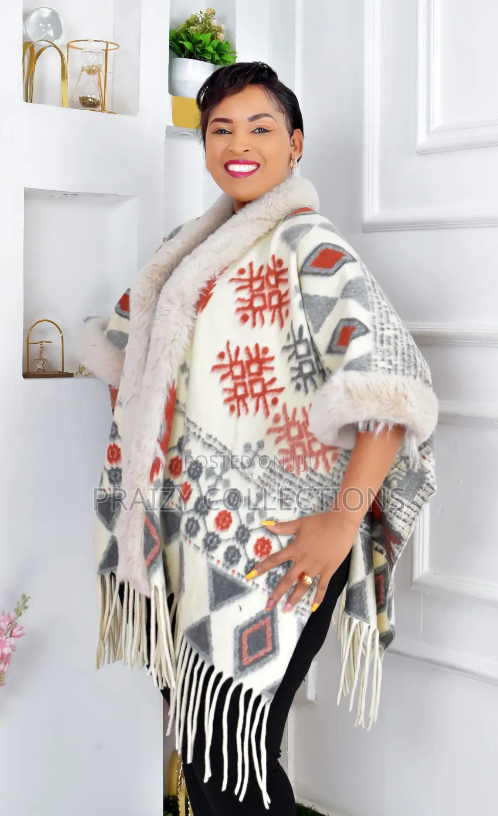 Elegant Ponchos With Fur and Beautiful Prints