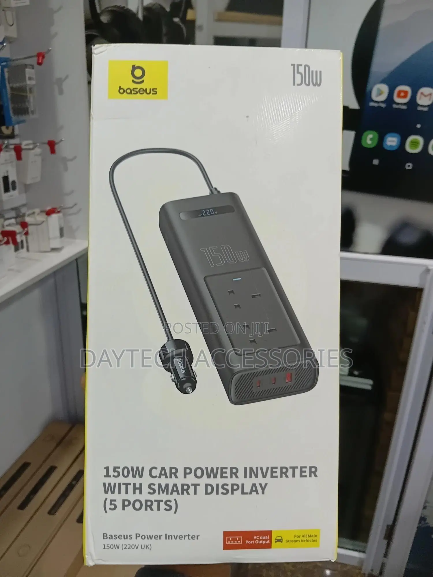 Baseus 150w(220v Uk) 5 Port Car Power Inverter With Smart Display.