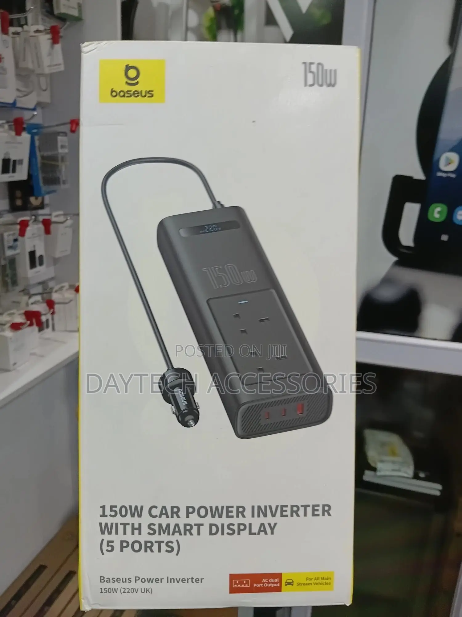 Baseus 150w(220v Uk) 5 Port Car Power Inverter With Smart Display.
