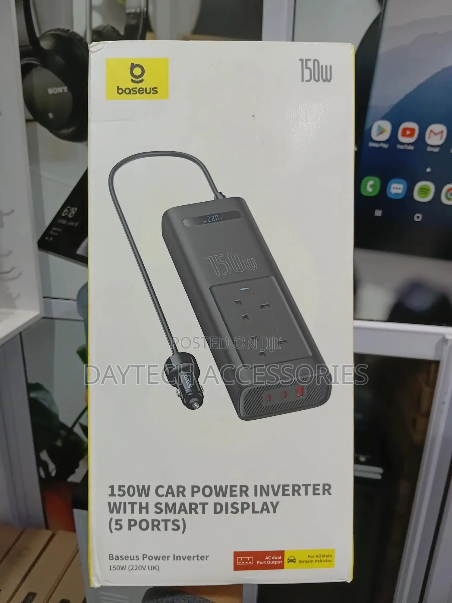 Baseus 150w(220v Uk) 5 Port Car Power Inverter With Smart Display.