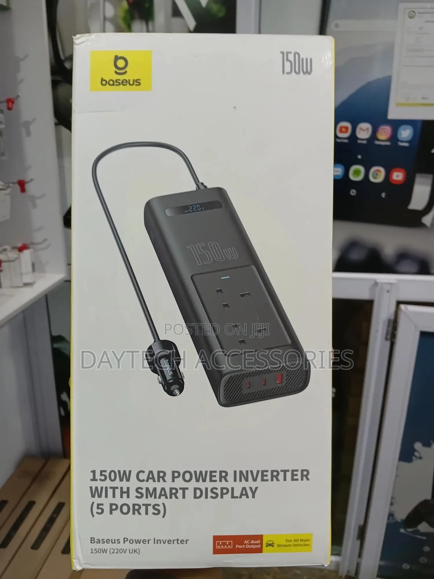 Baseus 150w Car Power Inverter 12v Dc to 200v-240v Ac Car Adapter Plug