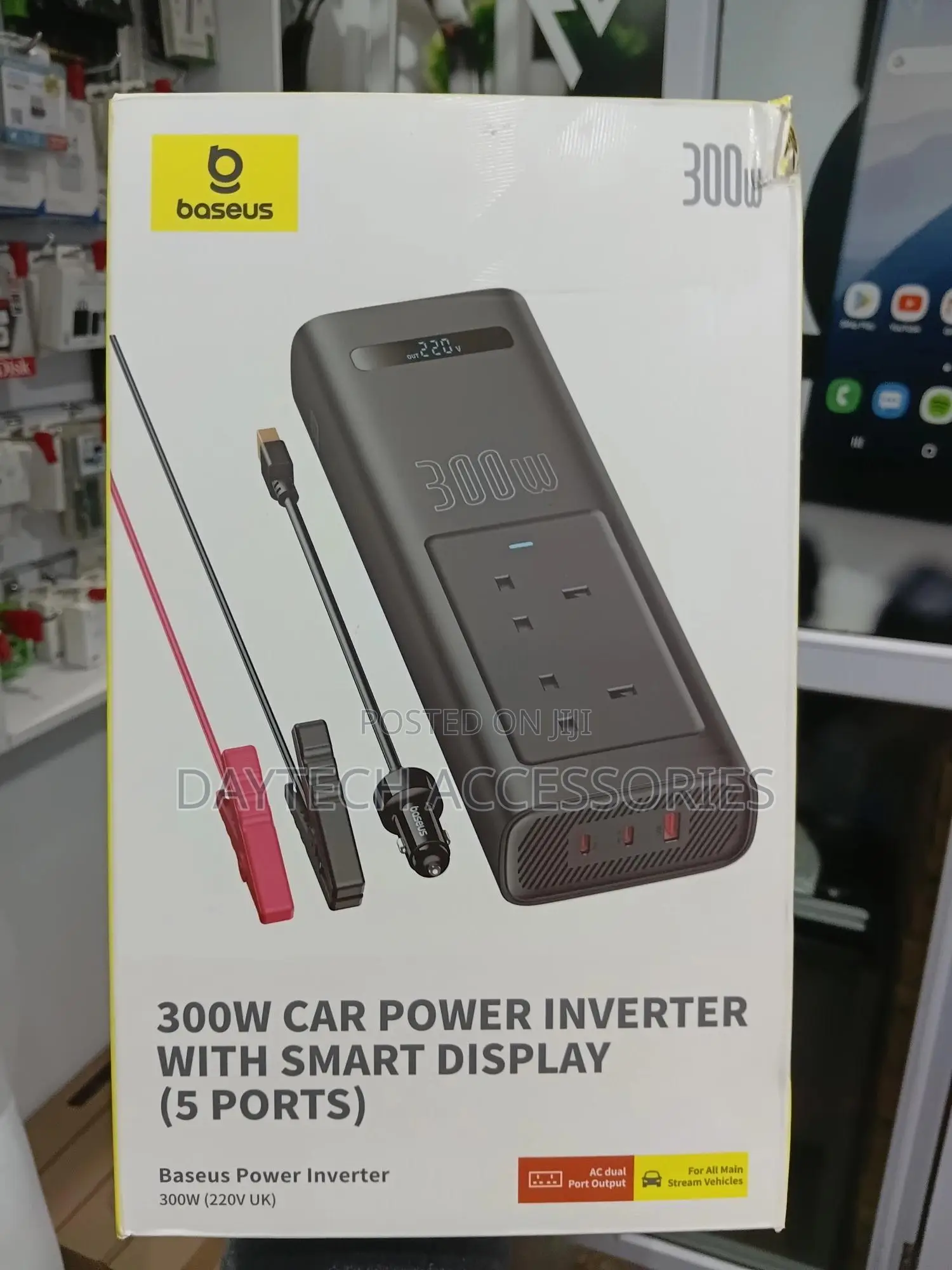 Baseus 300w Car Power Inverter With Smart Display (5 Ports) - Black