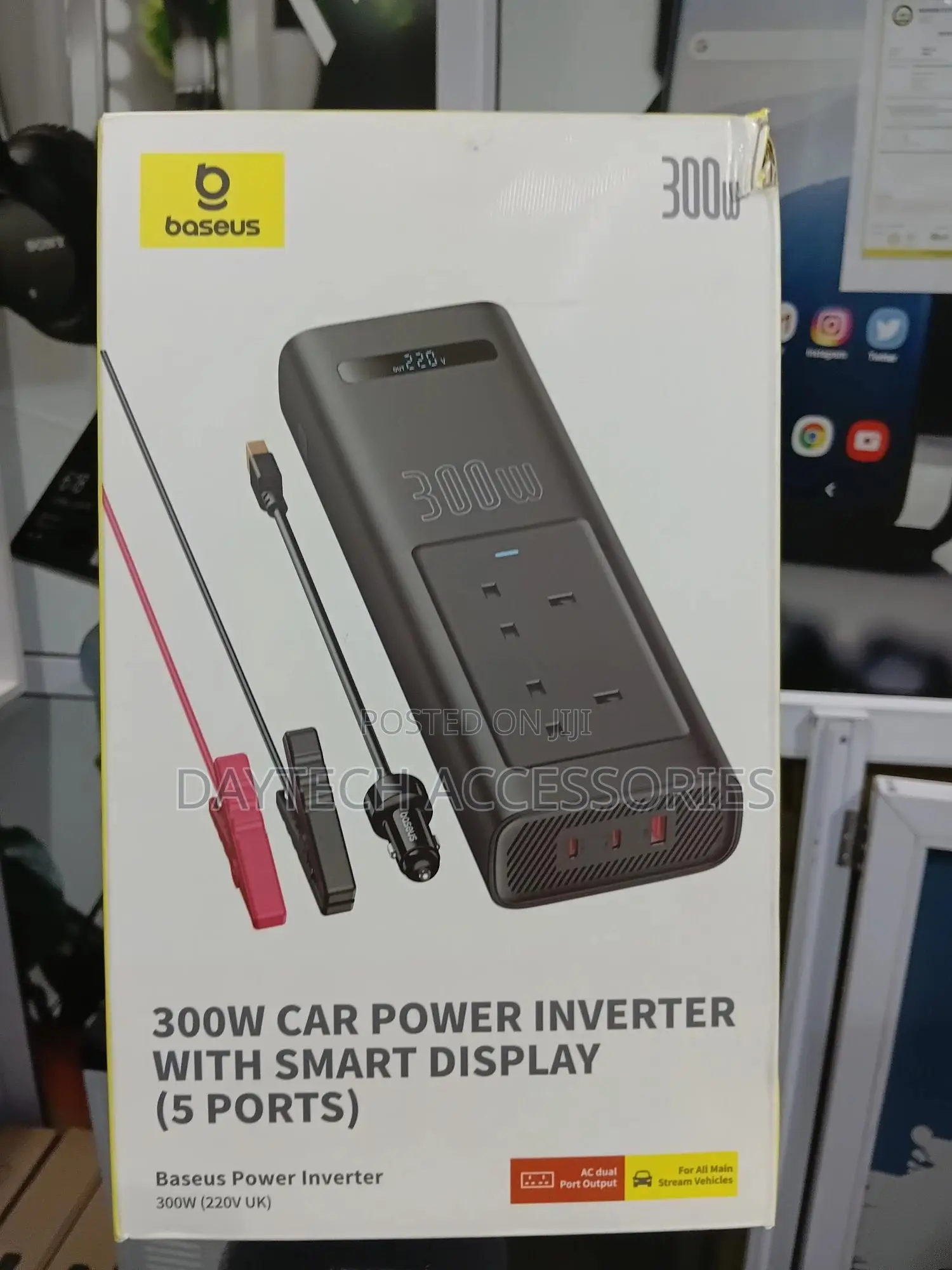 Baseus 300w Car Power Inverter With Smart Display (5 Ports) - Black