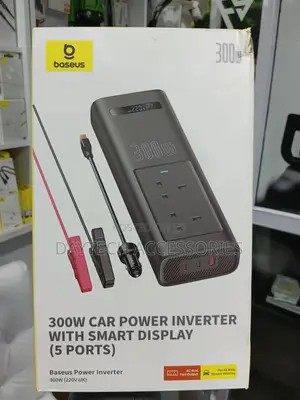 Baseus 300w-220v Uk Car Power Inverter With Smart Display 5 Ports.