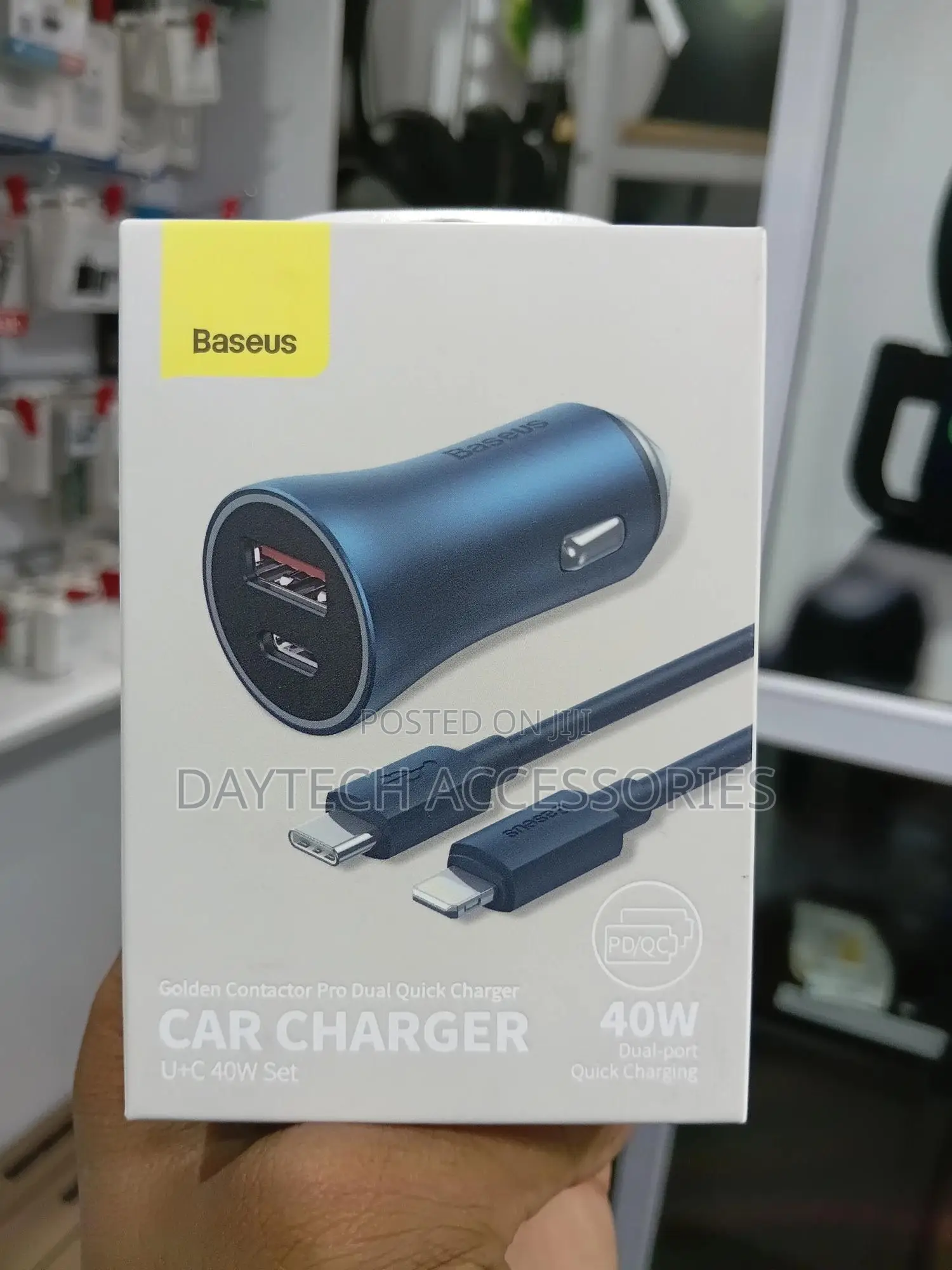 Baseus Dual Car Charger U+C 40w Dark Gray + Usb-C to Lightning