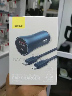 Baseus Dual Car Charger U+C 40w Dark Gray + Usb-C to Lightning